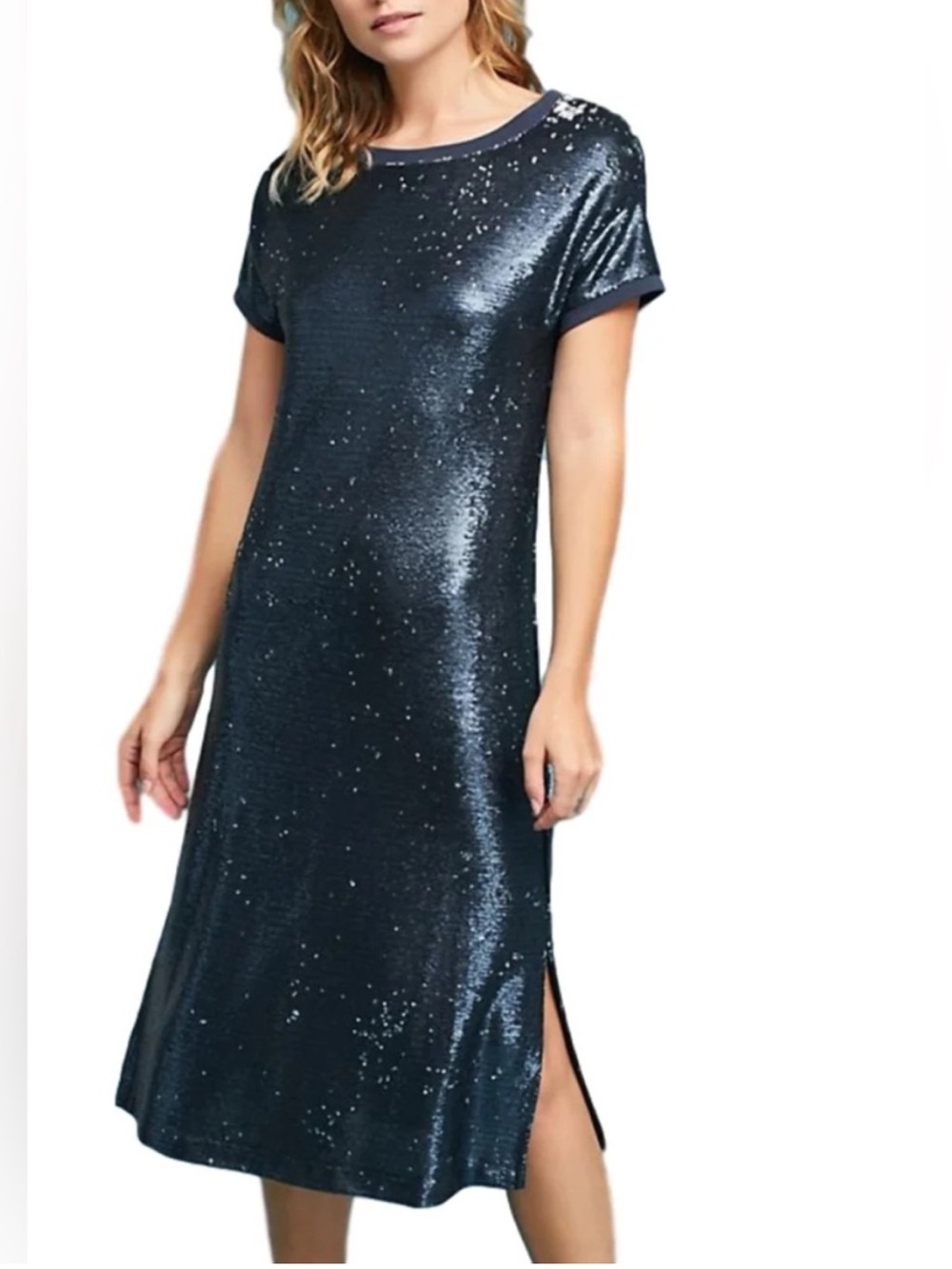 Anthropologie Moulinette Soeurs Interstellar Blue Sequin Shift Dress Size Small